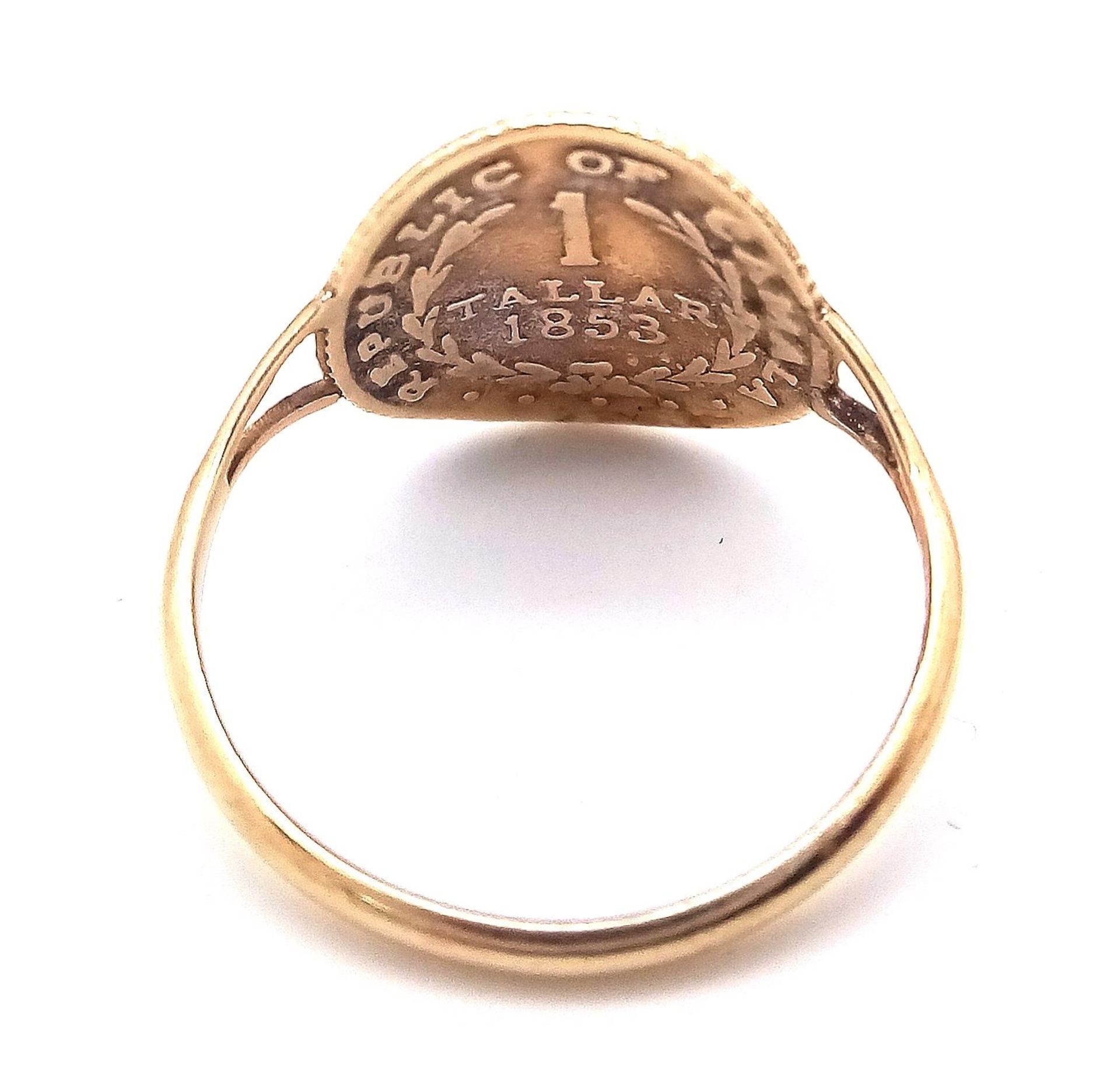 9K YELLOW GOLD COIN RING, WEIGHT 1.2G SIZE K - Image 4 of 5