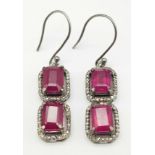 A Pair of Madagascan Ruby & Diamond Earrings set in 925 Sterling silver. 13.10ctw - rubies. Diamond-