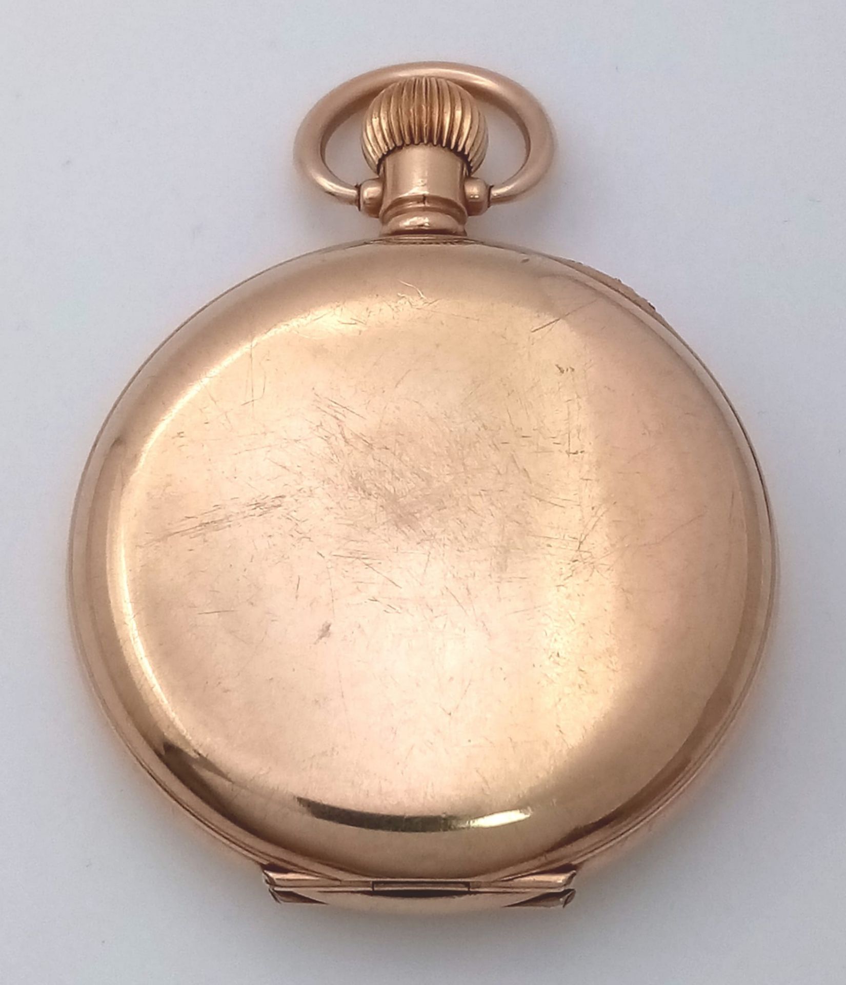 An Antique 10K Gold-Plated Cased Waltham Traveler Full Hunter Pocket Watch. Dennison case. Top winde - Bild 6 aus 12