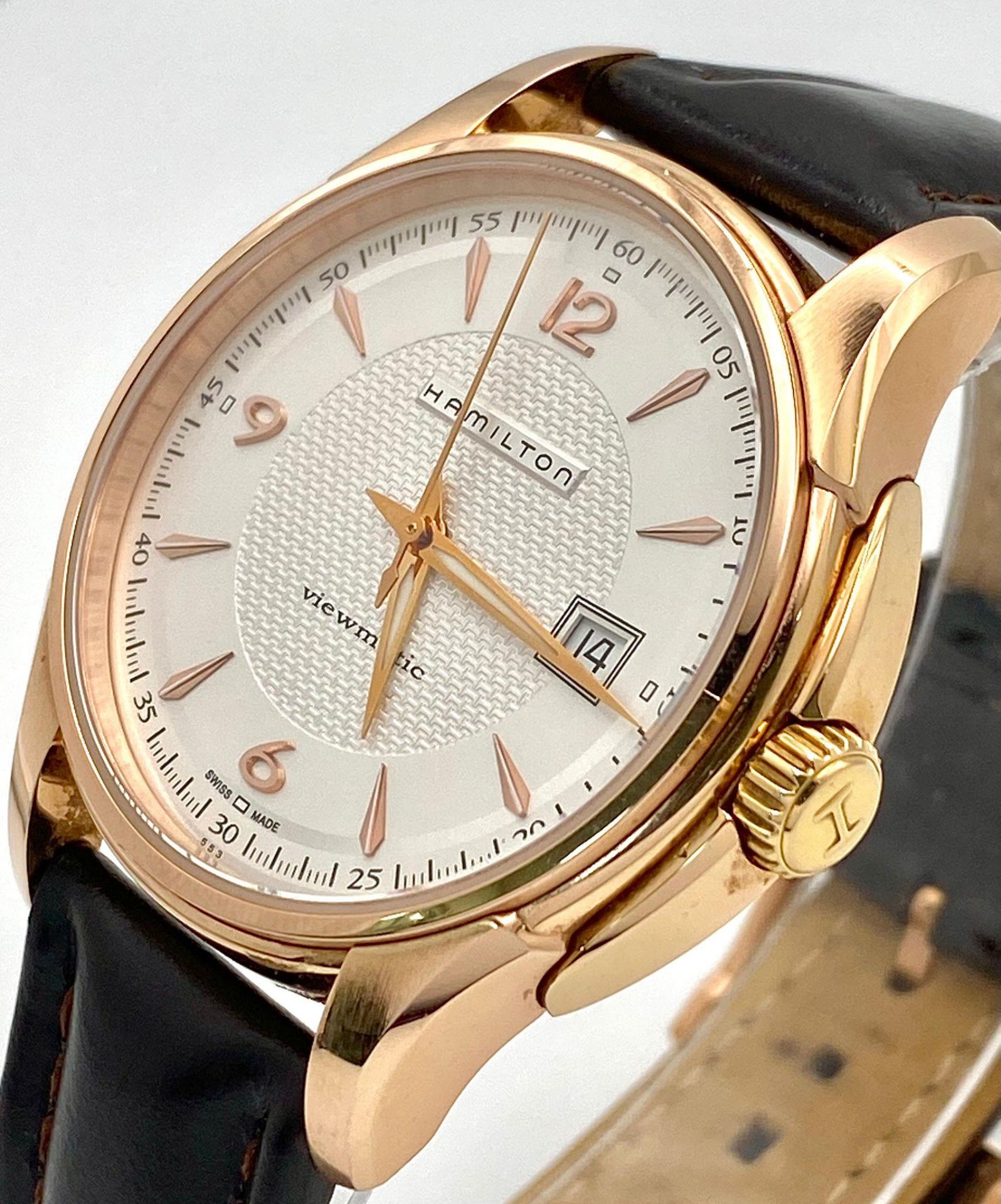 An Excellent Condition Hamilton Viewmatic Jazzmaster Rose Gold Plated Automatic Date Watch Model - Image 4 of 9