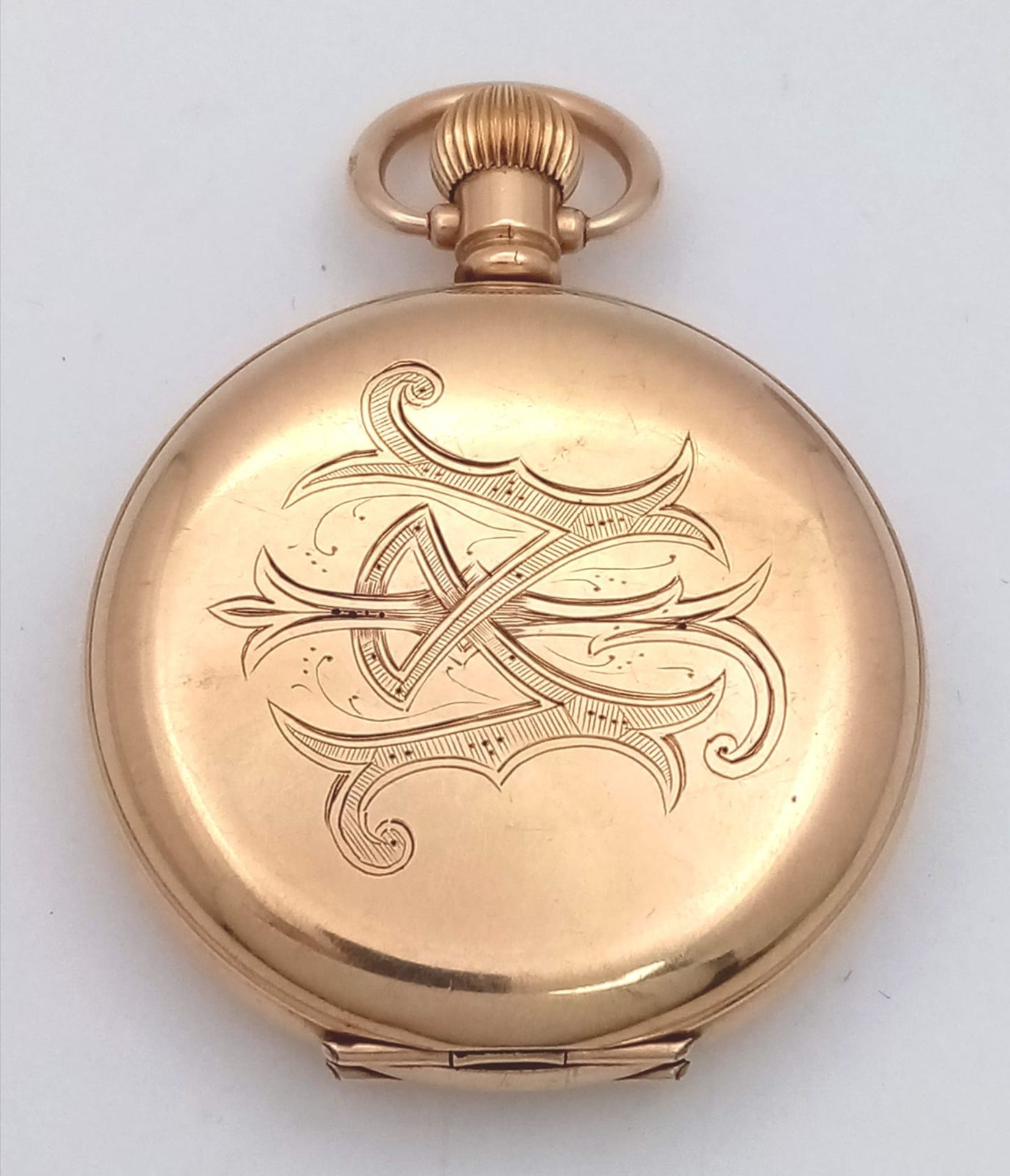 An Antique 10K Gold-Plated Cased Waltham Traveler Full Hunter Pocket Watch. Dennison case. Top winde - Image 5 of 12