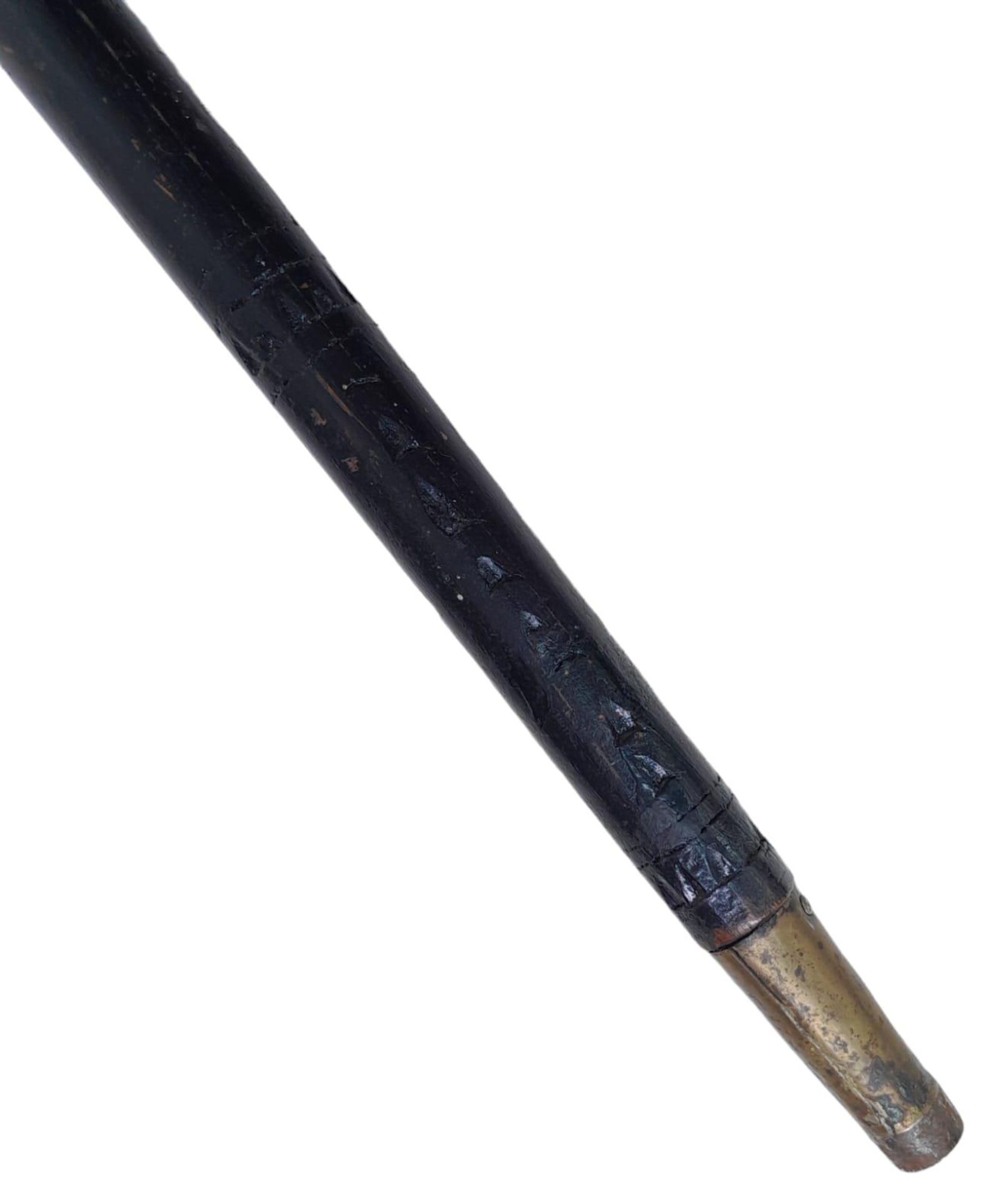 An early Bone Inlaid Brass and Hardwood Sword Stick. 92cm Length. - Image 4 of 7