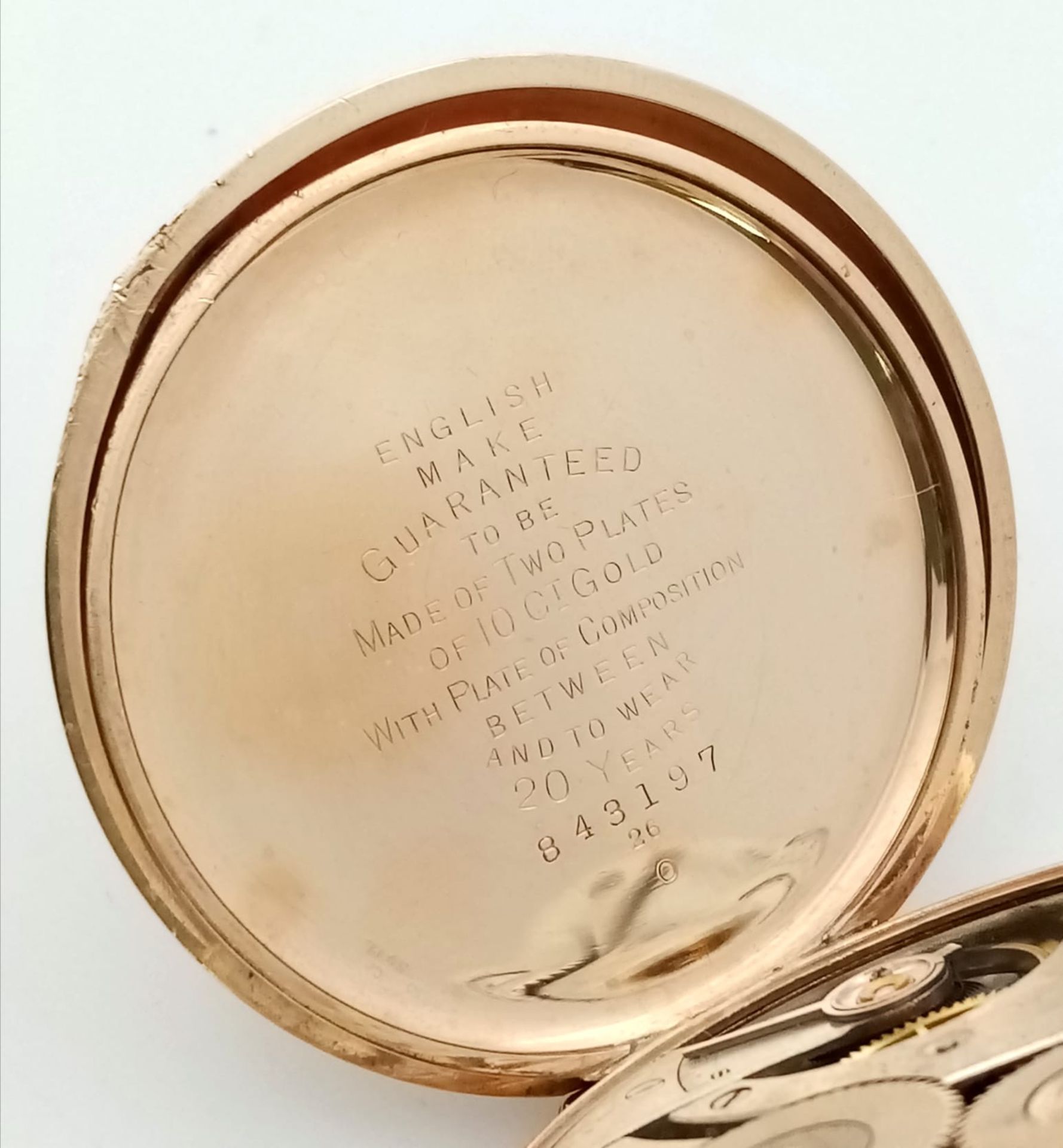 An Antique 10K Gold-Plated Cased Waltham Traveler Full Hunter Pocket Watch. Dennison case. Top winde - Image 10 of 12