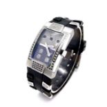 A TechnoMarine 1.25ctw White and Black Diamond Ladies Quartz Watch. Resin and diamond strap.