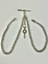 Antique silver double Albert pocket watch chain