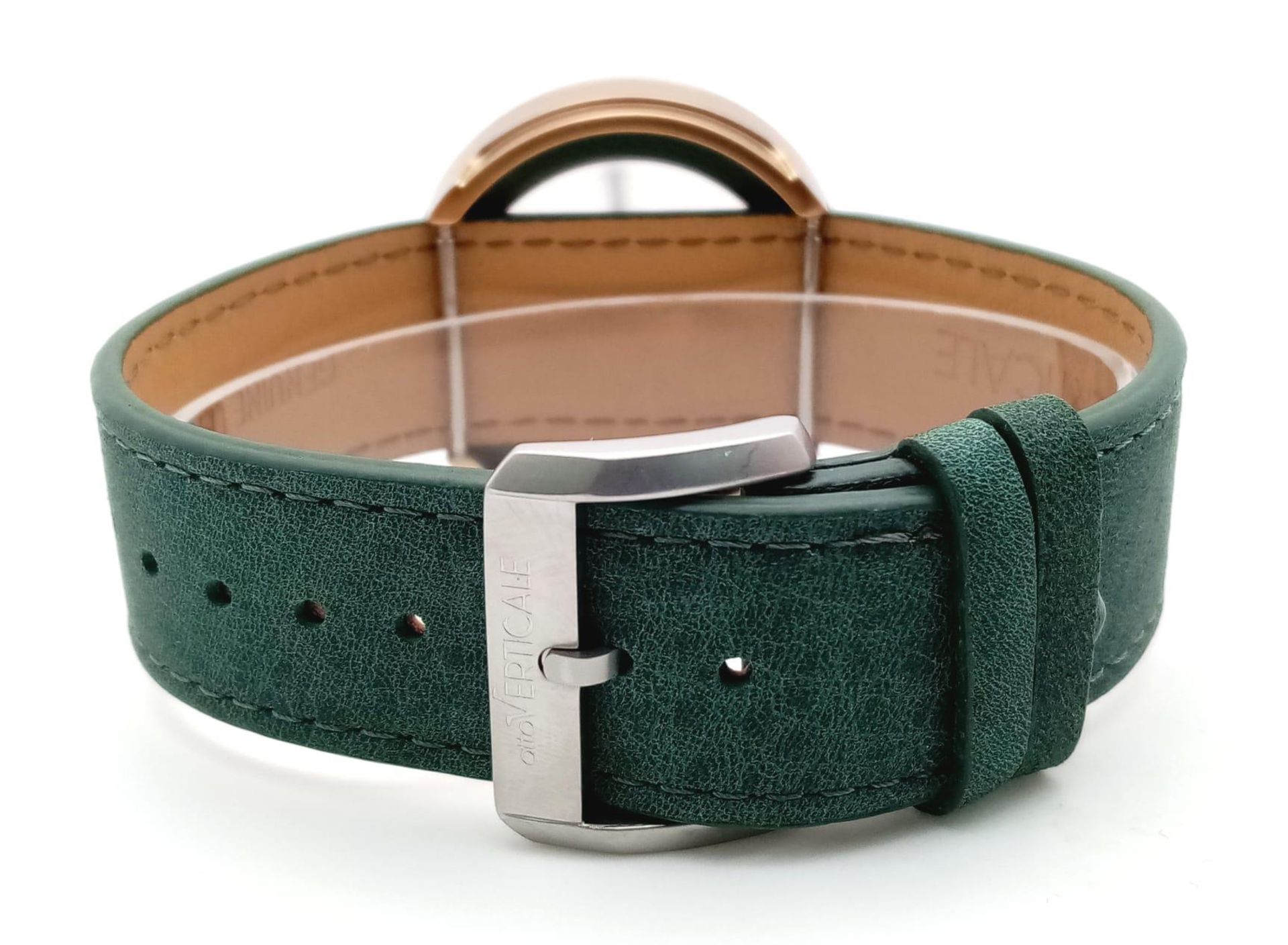 A Verticale Mechanical Top Winder Unisex Watch. Green leather strap. Rose gold tone ceramic gilded - Image 4 of 6