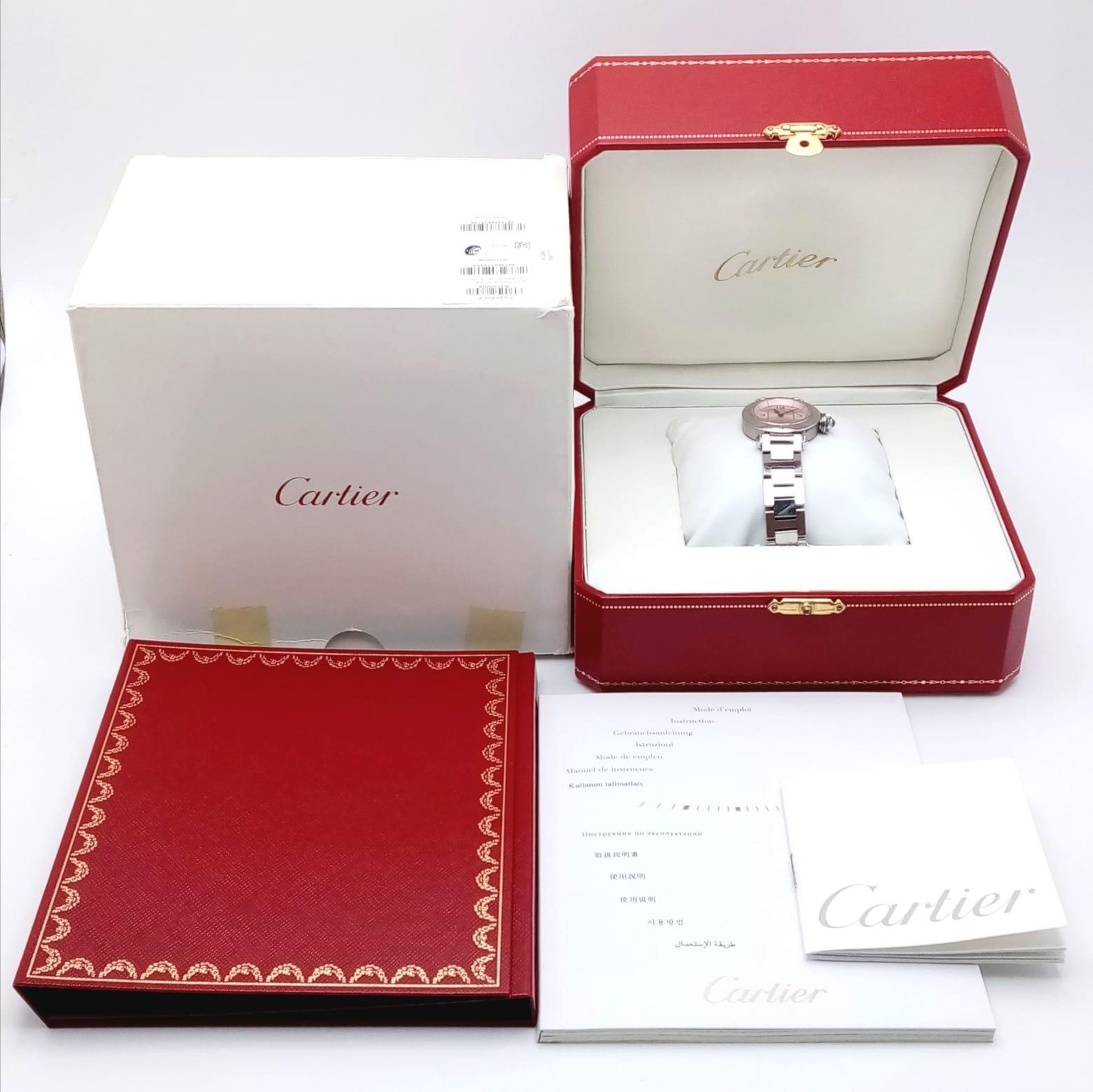 A Pasha De Cartier Quartz Ladies Watch. Stainless steel bracelet and case - 28mm. Metallic pink - Image 12 of 19