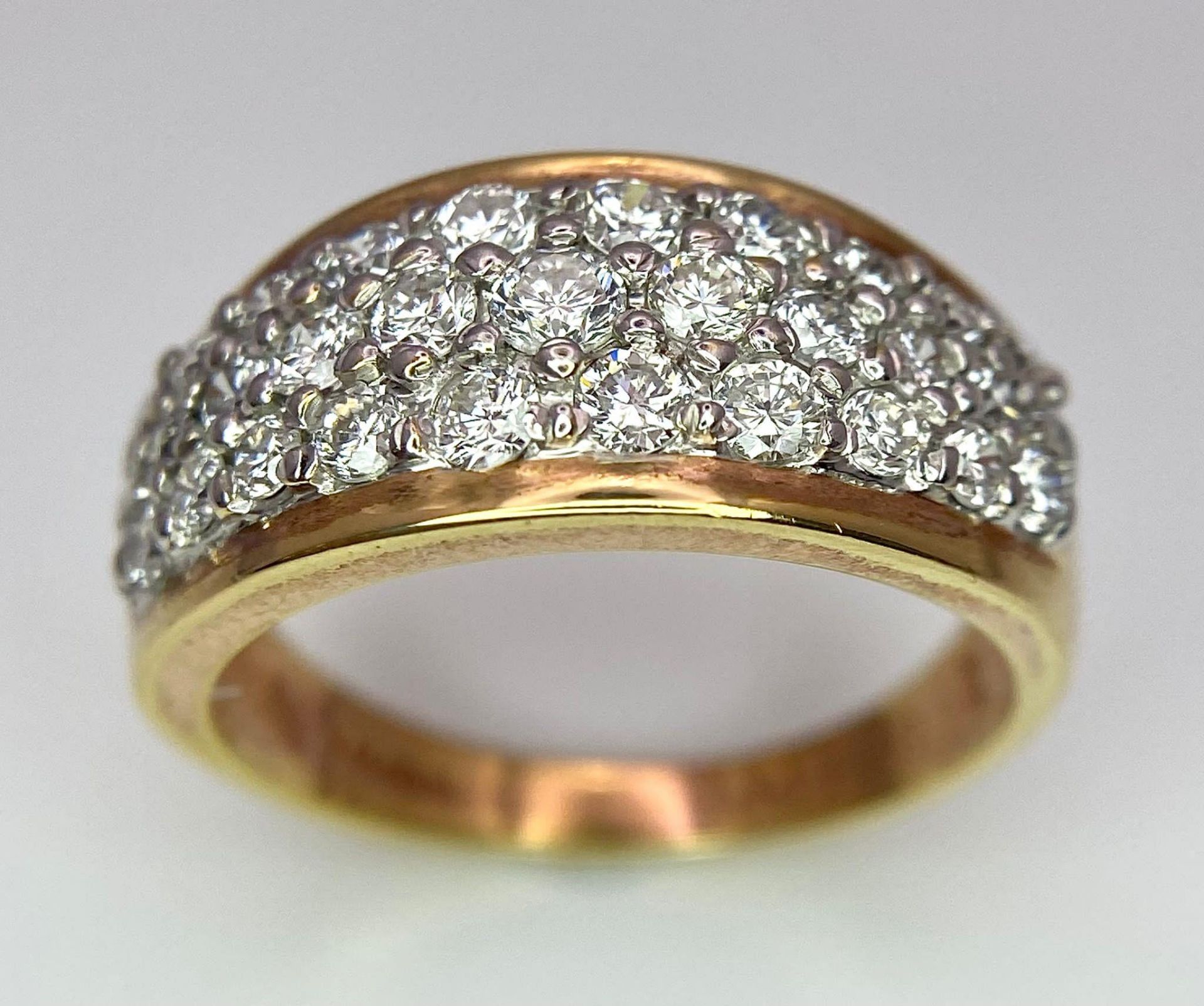 An 18K Yellow Gold Three-Row Cluster Ring. 1ctw. Size M. 5.5g total weight. - Bild 8 aus 15
