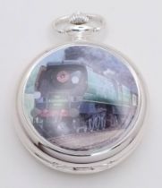 A Silver Tone Winston Churchill’s Funeral Train Detailed Pocket Watch. Inscribed on the reverse ‘