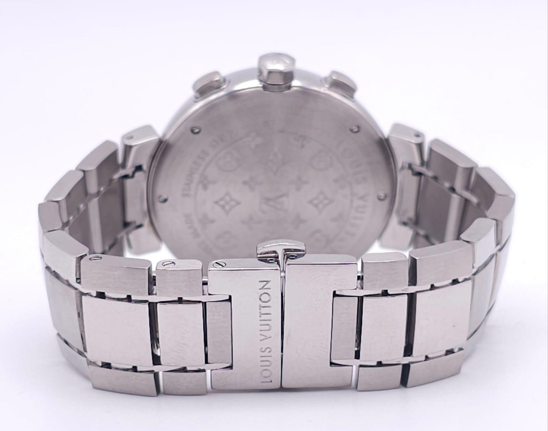 A Louis Vuitton Automatic Gents Chronograph Watch. Stainless steel bracelet and case - 43mm. Dark - Image 6 of 8