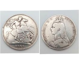 An 1889 Queen Victoria Silver Crown Coin. VF grade but please see photos.