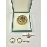 9ct military brooch , with Victorian brooch AF , body piercing jewellery , x1 hallmarked gold
