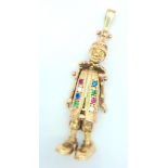 A 9K Yellow Gold Multi-Gemstone Articulated Clown Pendant. 5.5cm. 9.7g total weight.
