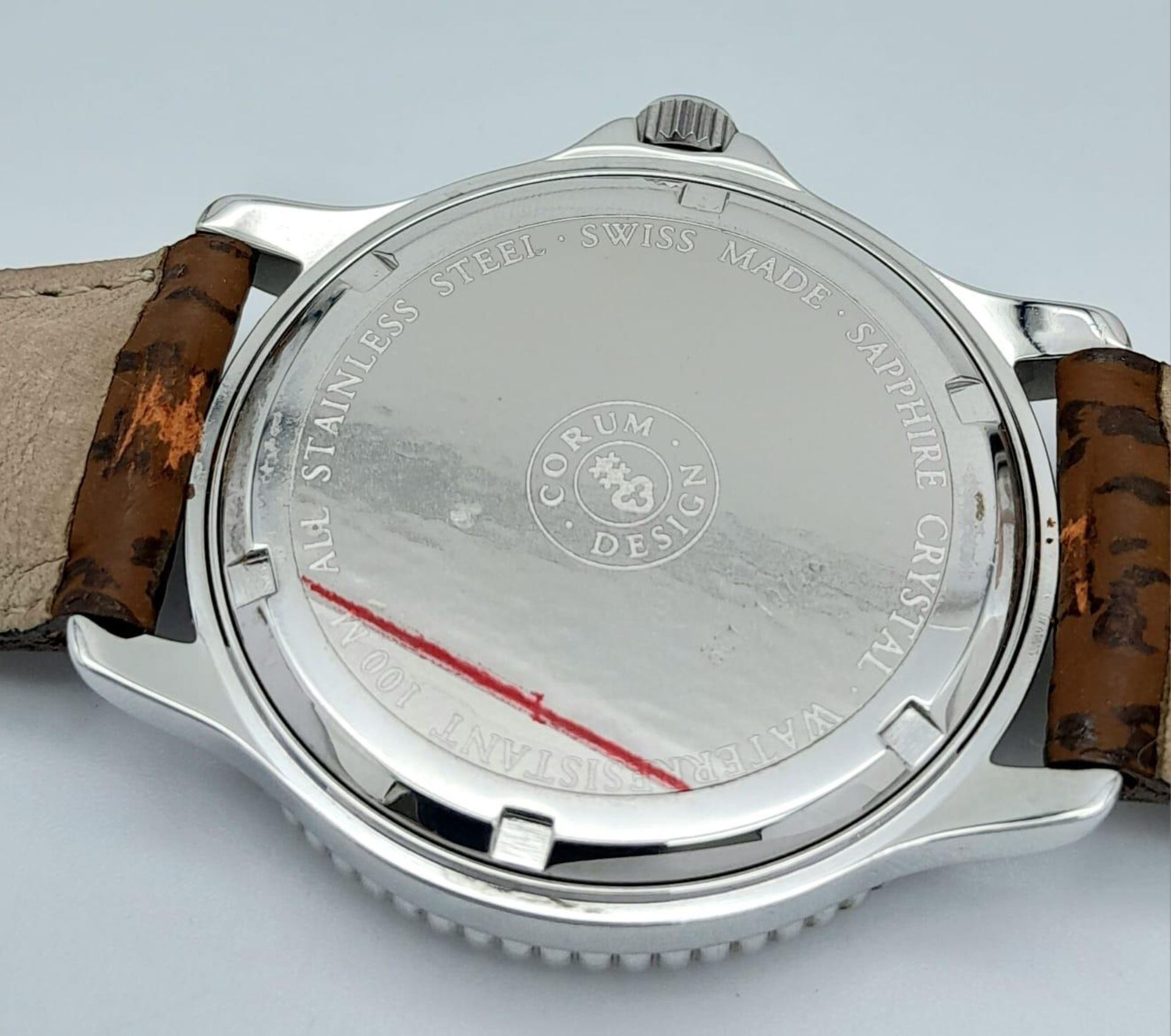A Corum Memotime - Save the Sea Limited Edition Quartz Unisex Watch. Brown leather strap. - Bild 6 aus 7