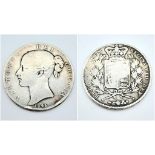 An 1845 Young Head Queen Victoria Silver Crown. F+ grade but please see photos.