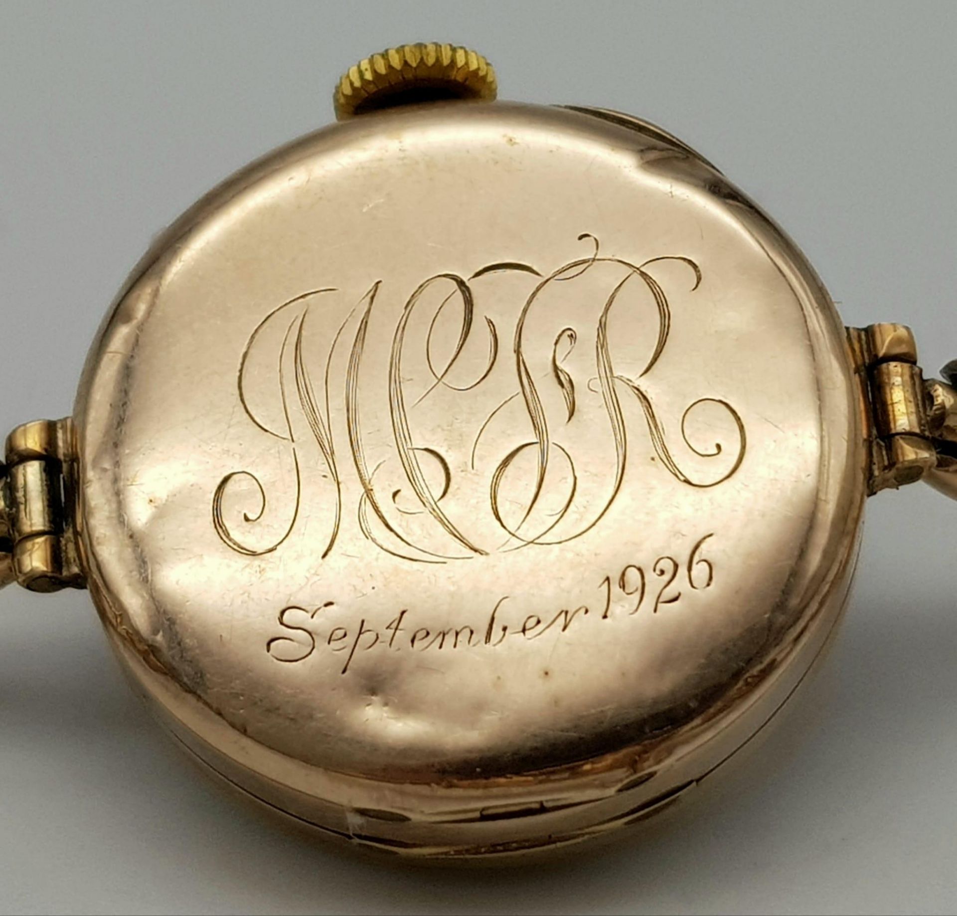 An antique, 9 K rose gold UNICORN watch with spring loaded adjustable bracelet. Swiss made, 15 - Bild 5 aus 8
