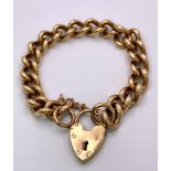 A Vintage 9K Yellow Gold Chunky Curb Link Bracelet with a Heart Clasp. 58g total weight. 17cm.