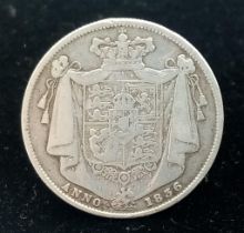 An 1836 William IV Silver Half Crown. VF grade but please see photos for conditions.