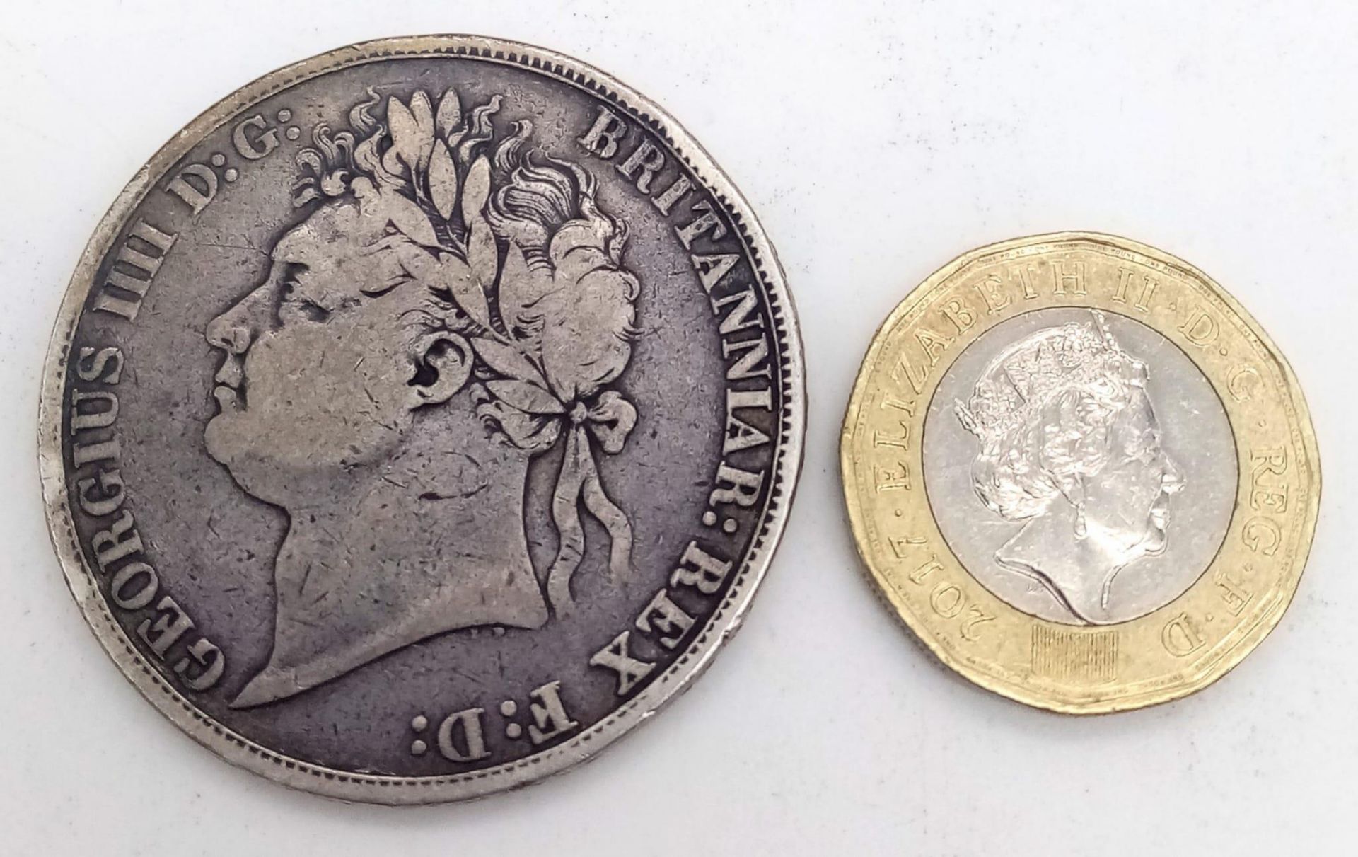 A GEORGE III SILVER CROWN 1820 WITH GEORGE SLAYING THE DRAGON ON THE REVERSE SIDE . - Image 3 of 3
