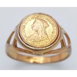 A VICTORIAN 18K GOLD RING WITH A PORTRAIT OF QUEEN VICTORIA AT CENTRE . 2.9gms size S