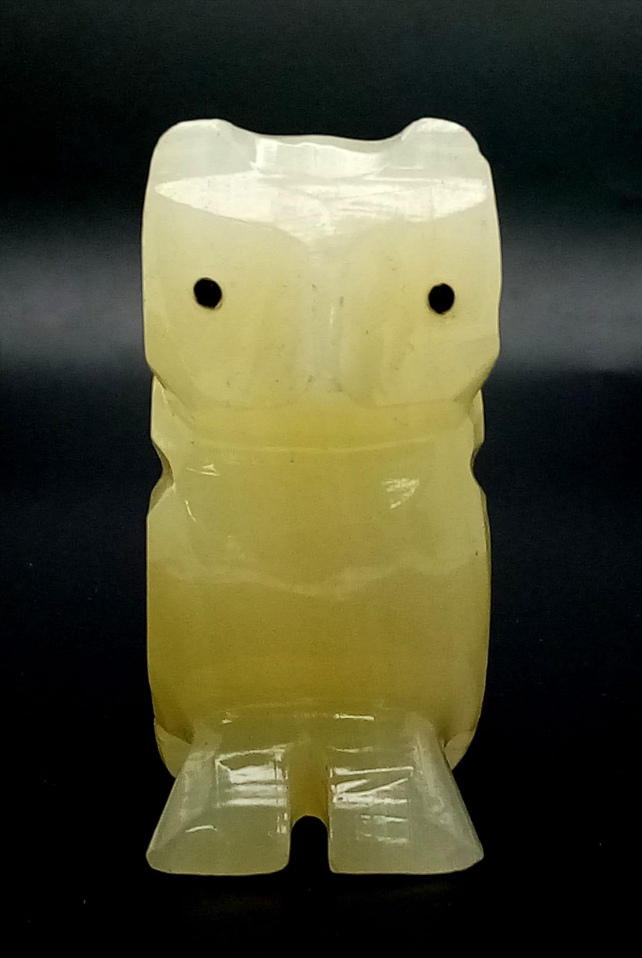 A Hand-Carved Chinese Pale Green Jade Owl Figurine. 8cm tall. 138g weight.