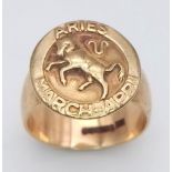 9K YELLOW GOLD ARIES STAR SIGN ASTROLOGY RING, WEIGHT 5.6G SIZE M
