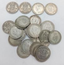 A Parcel of 30 Pre-1947 Silver Sixpences. Dates 1939-1946. Comprising 4 x1946, the rest all WW2