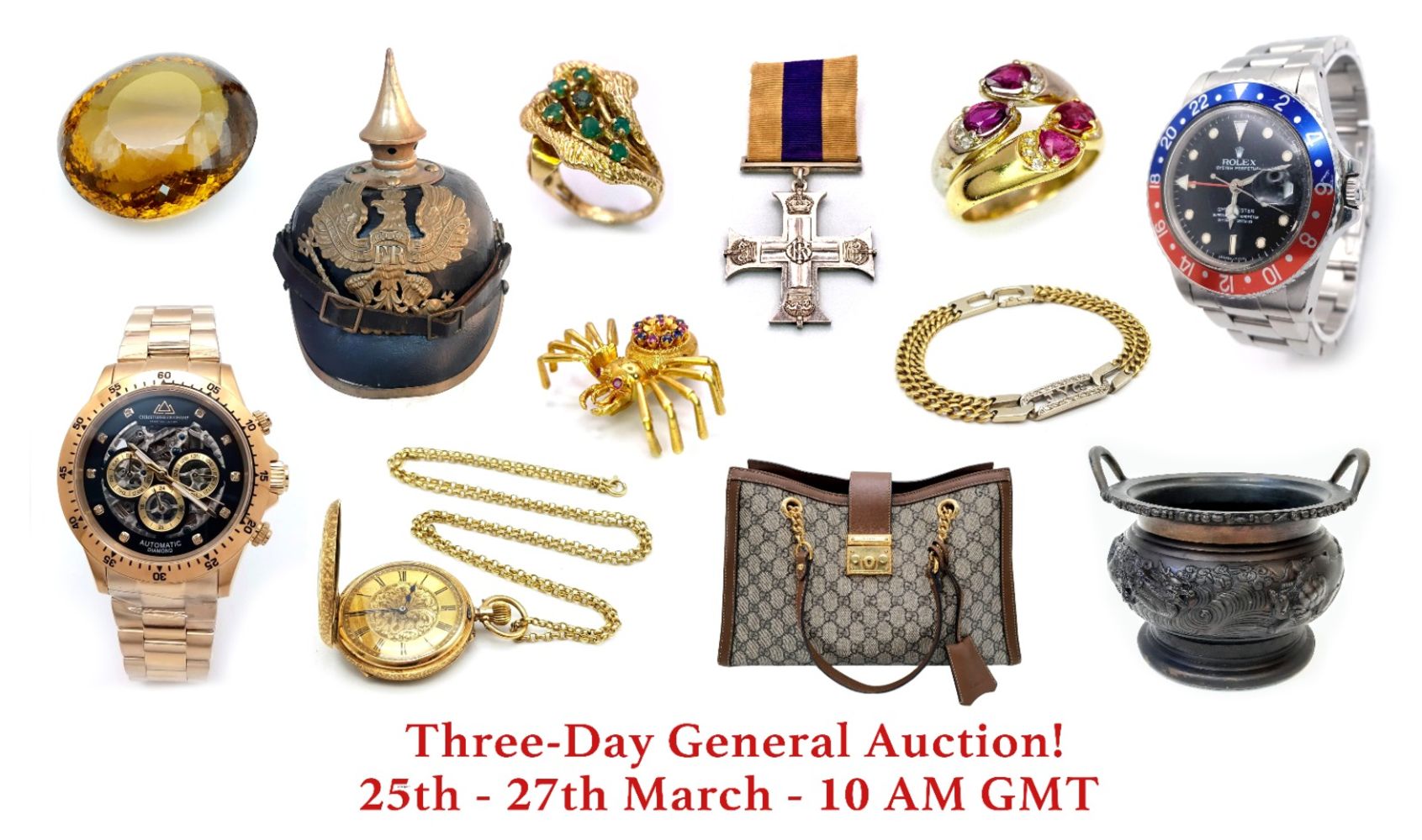 Three-Day General Auction (Jewellery, Watches, Designer Items, Militaria, Antiques and Collectables)