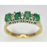 An 18 K yellow gold ring with a band of alternating diamonds and emeralds, size: R, weight: 3.9 g.