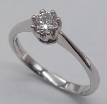 An 18K White Gold Diamond Solitaire Ring. 0.40ct brilliant round cut diamond. Size Q. 3.2g total