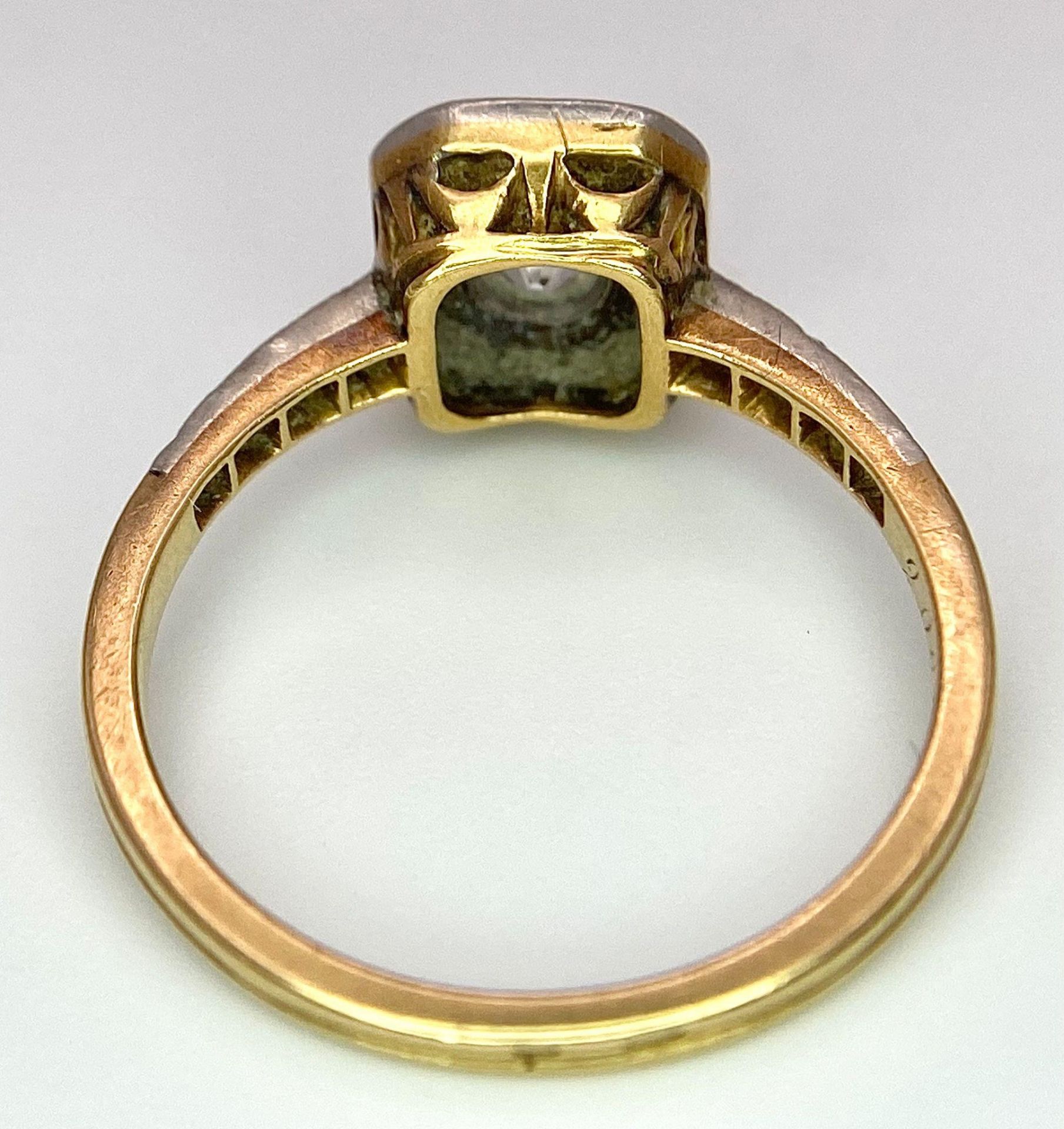 A 9 K yellow gold ring with an ART DECO style diamond cluster and more diamonds on the shoulders, - Image 7 of 8