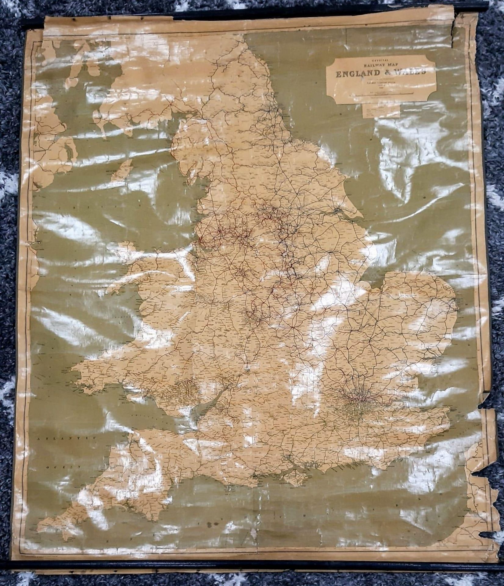 A large 1940 linen backed Official Railway Map of England and Wales. Drawn and engraved by J.W. - Image 2 of 7