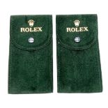 Two Rolex Branded Travelling Watch Cases. Plush green textile exterior. Insert on interior. Both