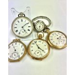 Assorted pocket watches to include silver & Waltham .silver ticking & 2 others ticks when shaken