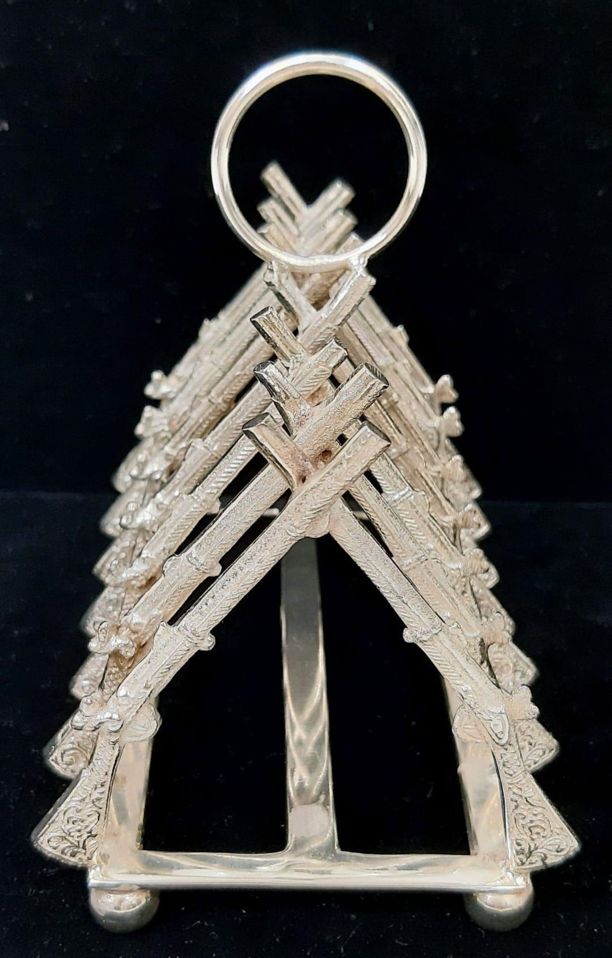 A Silver Plated ‘Rifle Rack’ Toast Rack as used in Military Clubs and Regimental Mess’. 11cm Wide. - Image 3 of 5