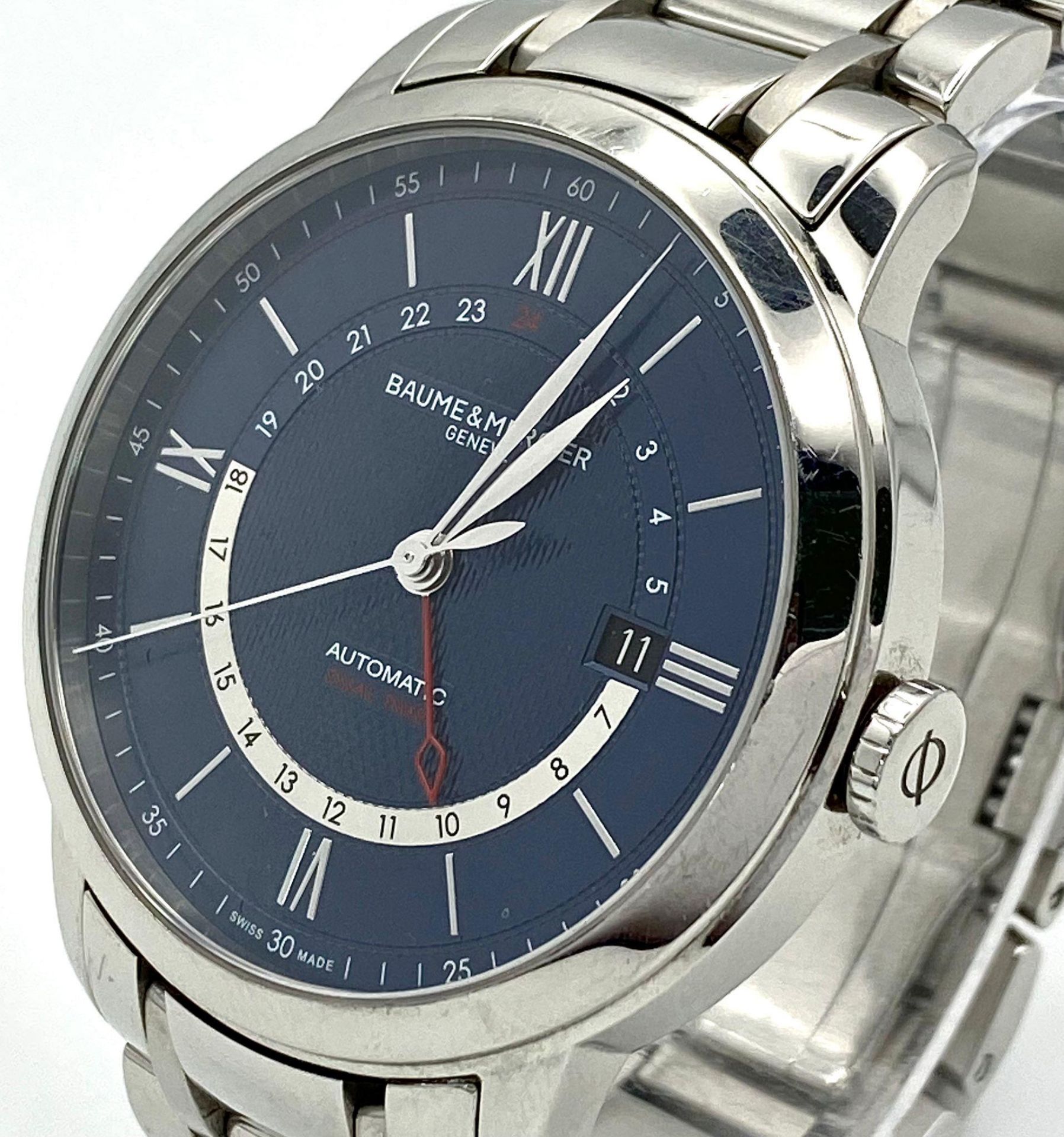 A Baume and Mercier Automatic Dual Time Gents Classima Watch. Stainless steel bracelet and case - - Bild 4 aus 9