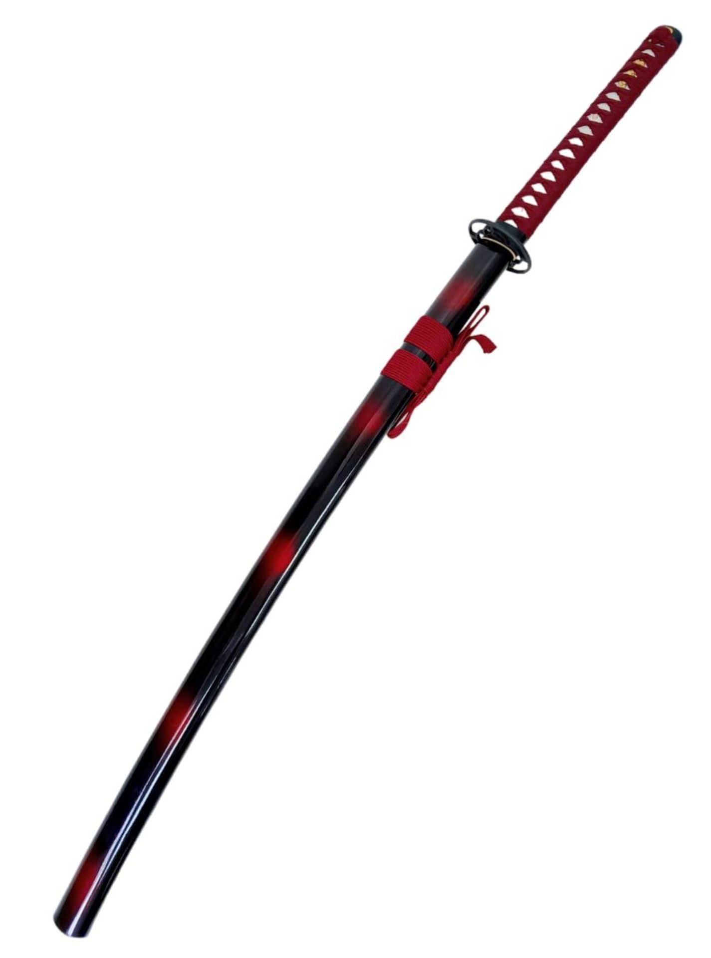 An Excellent Condition Modern decorative Japanese Hand Forged, Katana. 104cm Length. Iron Tsuba, Red - Image 8 of 9
