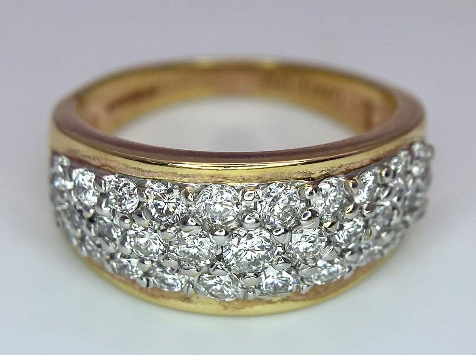 An 18K Yellow Gold Three-Row Cluster Ring. 1ctw. Size M. 5.5g total weight. - Image 7 of 15