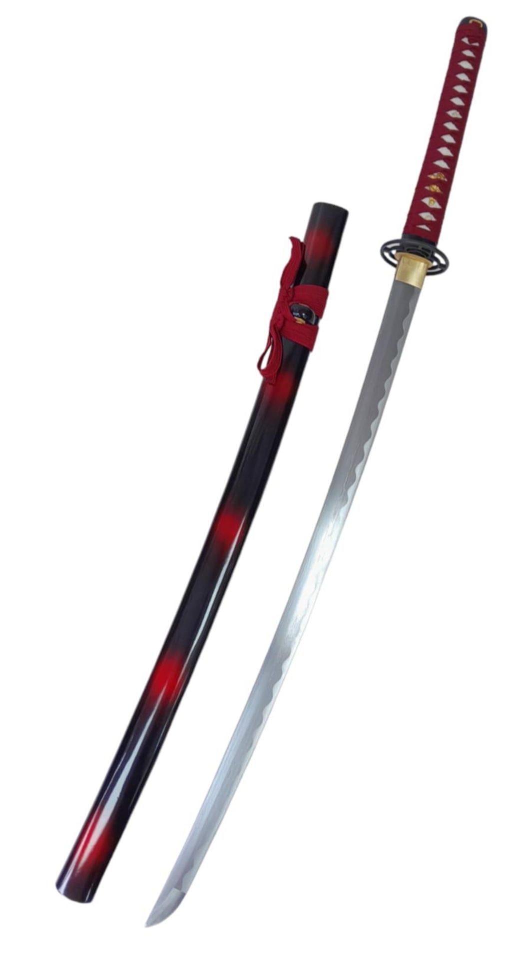 An Excellent Condition Modern decorative Japanese Hand Forged, Katana. 104cm Length. Iron Tsuba, Red