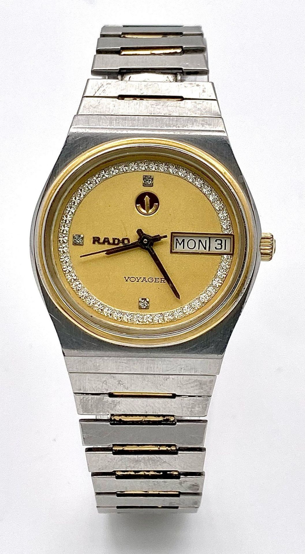 A Vintage Rado Voyager Automatic Unisex Watch. Stainless steel bracelet and case - 33mm. Gilded dial - Bild 3 aus 7