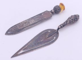 2X antique sterling silver bookmarks include a crystal mini dagger with full Birmingham hallmarks,