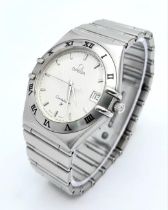 An Omega Quartz Mid-Size Unisex Watch. Stainless steel bracelet and case - 34mm. White dial with