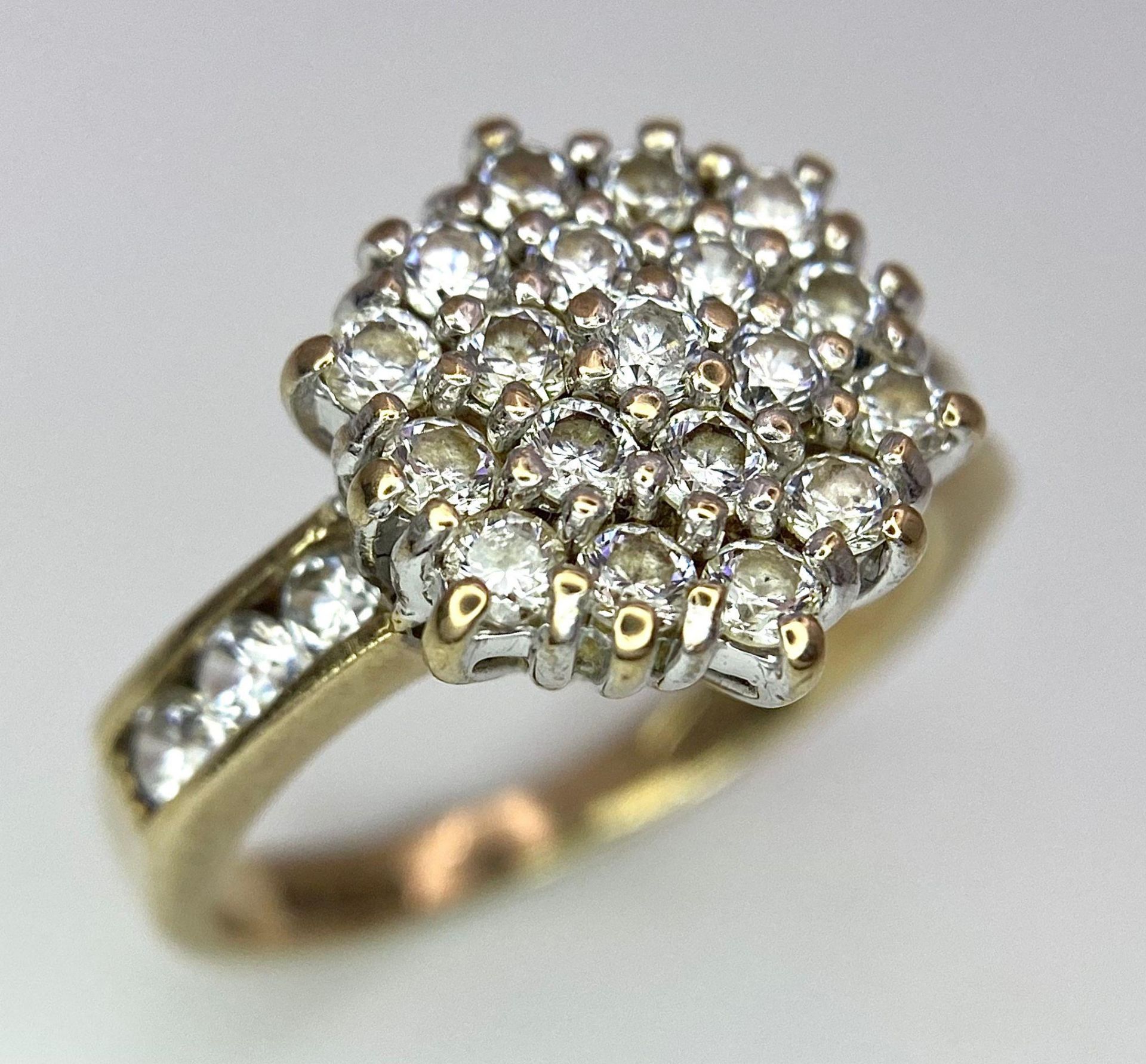 A 9K Yellow Gold CZ Flower Cluster Ring. Size I. 3.1g total weight. - Image 3 of 8