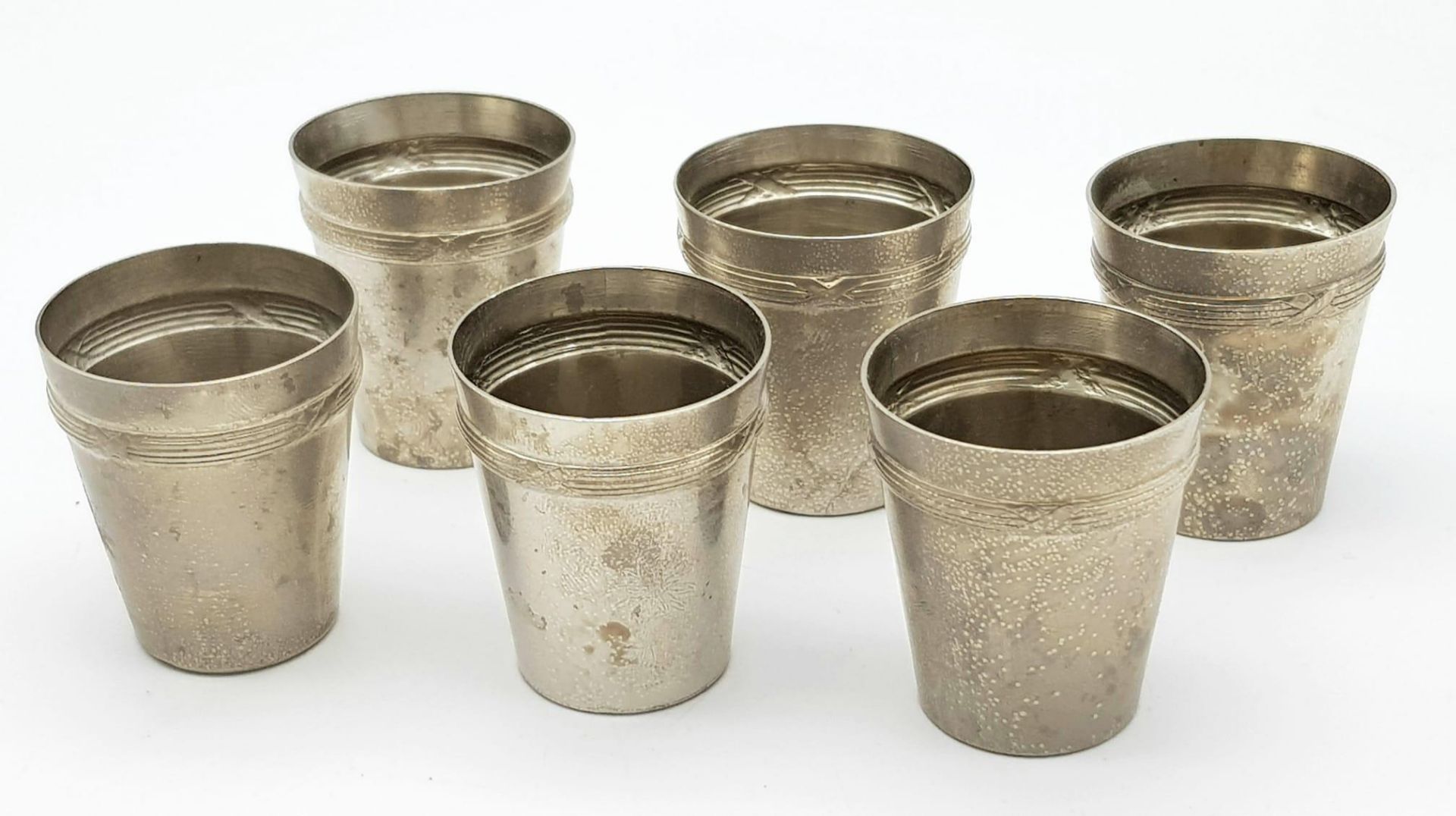 6 x Silver Plated German Gebirgsjäger Division (Mountain Troops) Schnapps Cups. - Image 2 of 5