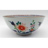 AN 18TH CENTURY CHINESE BOWL WITH EXQUISITE DECORATION OF PEONIES AND GREEN LEAVES . AS ORIGINAL