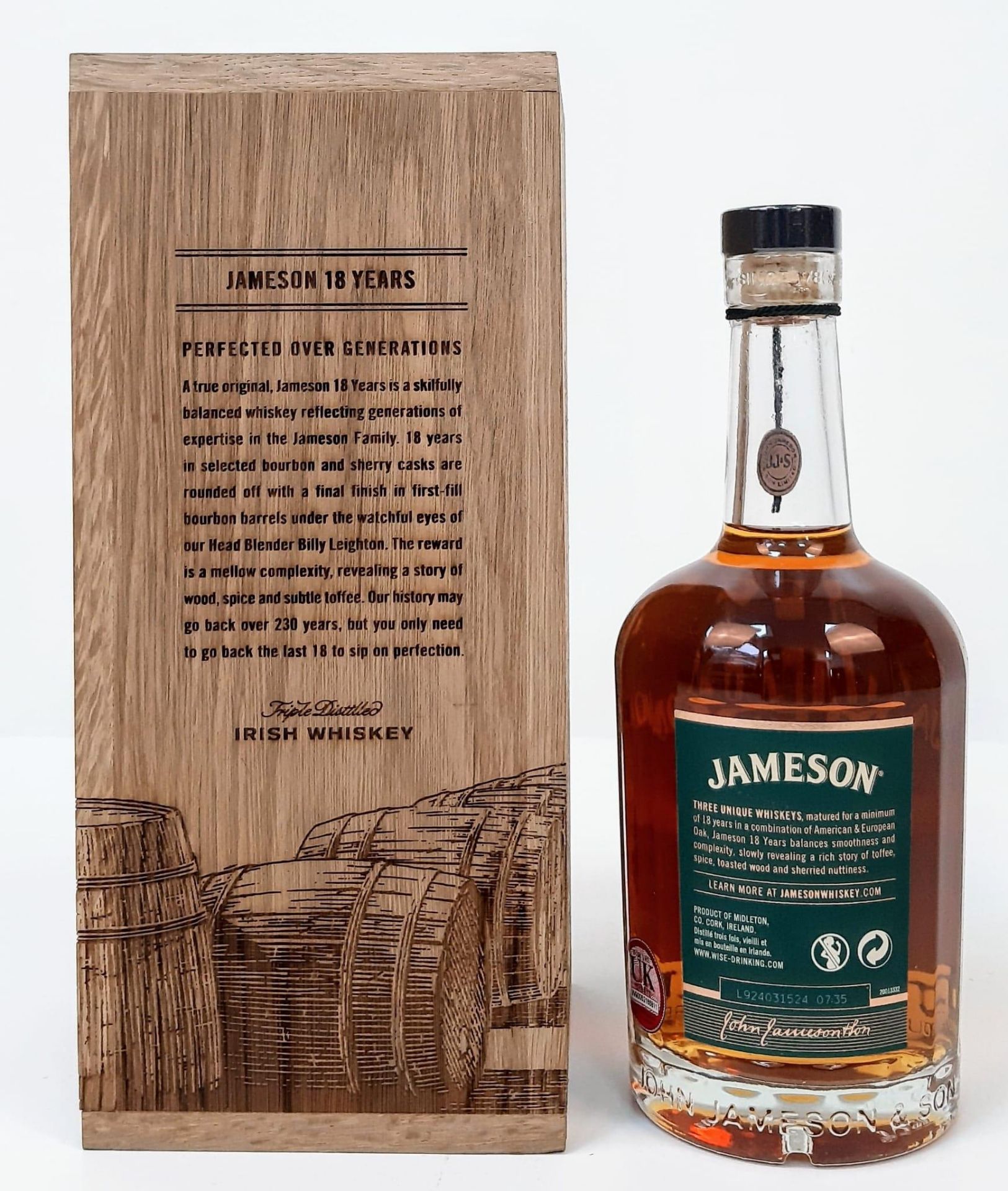 A Wood Boxed Bottle of Unopened Jameson’s 18 Year Old Irish Whisky. 70cl Bottle. Sealed and Tagged - Image 2 of 2