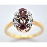 A 14K Gold (tested) Diamond and Red Stone Ring. Size K. 2.84g total weight. Ref:T1R