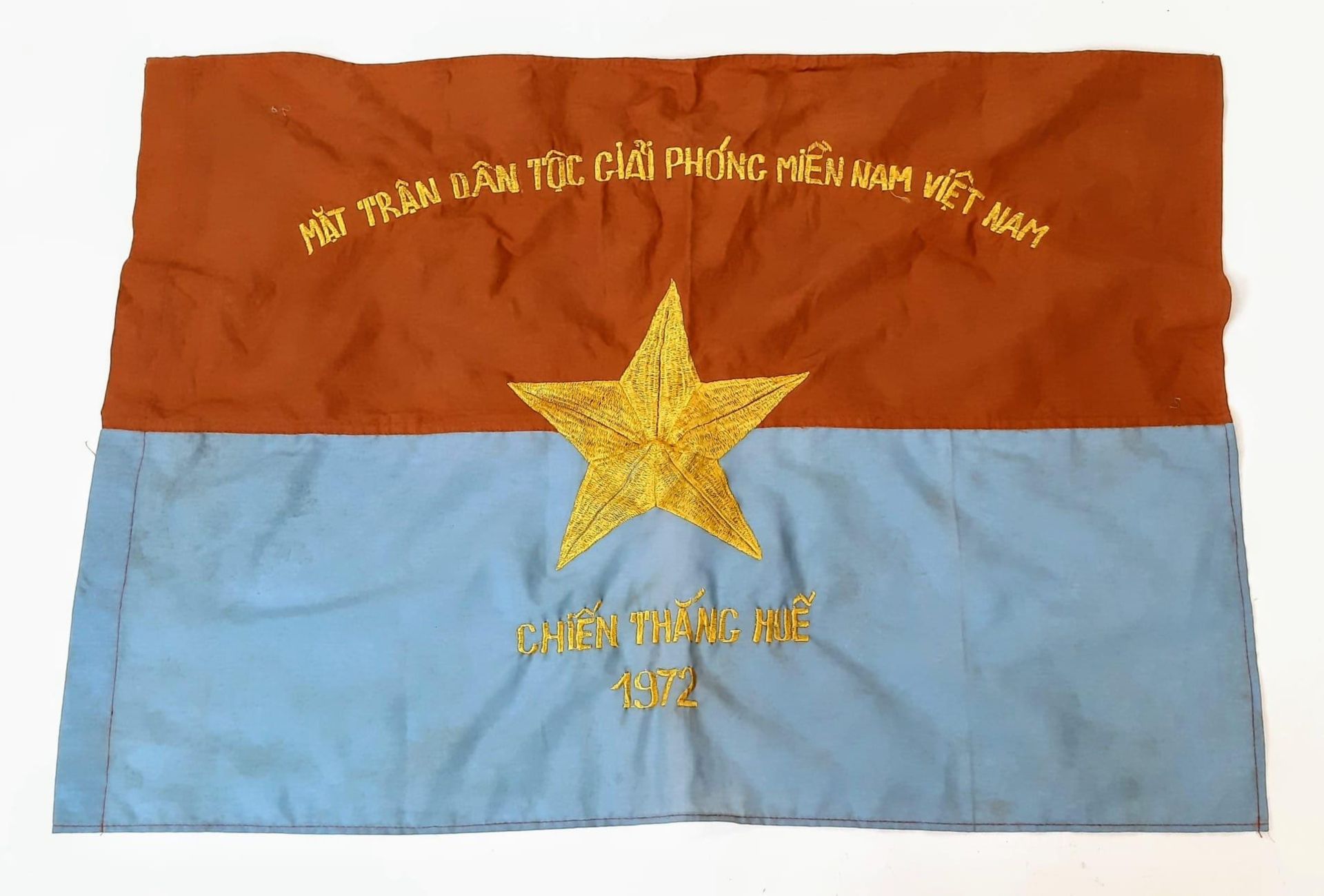 Vietnam War Era Vietcong Victory Flag. “National Liberation Army of Vietnam” “Victory” Thang Hue