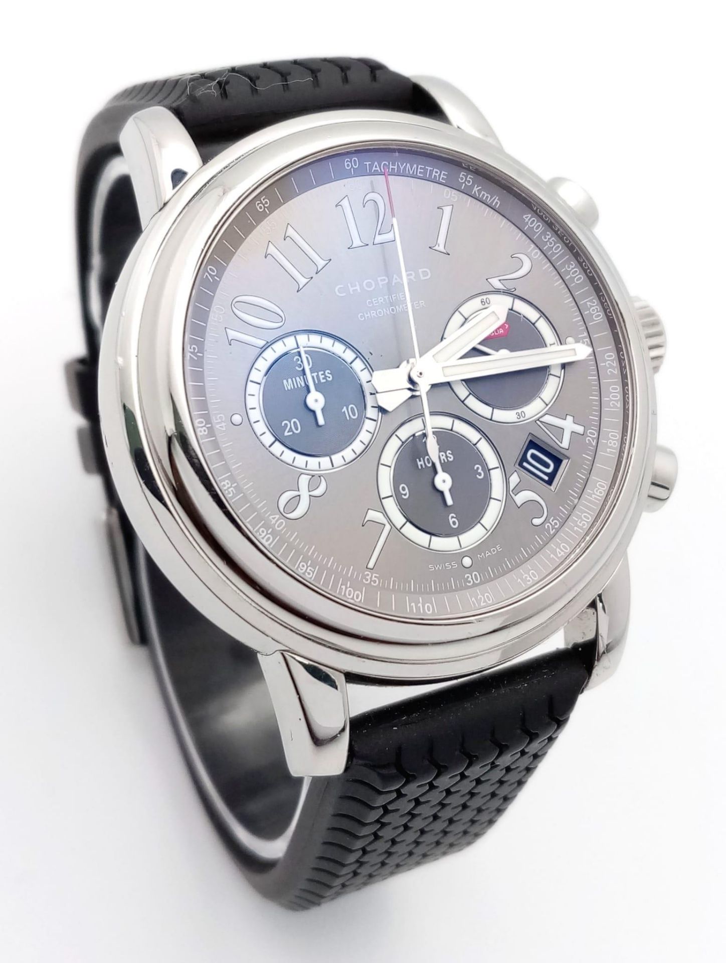A Chopard Miglia Automatic Chronograph Gents Watch. Black vulcanized rubber strap. Stainless steel - Bild 3 aus 14