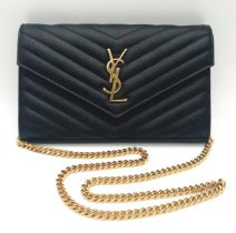 A classic Saint Laurent Cassandre Matelasse leather bag, gold tone hardware including a chain